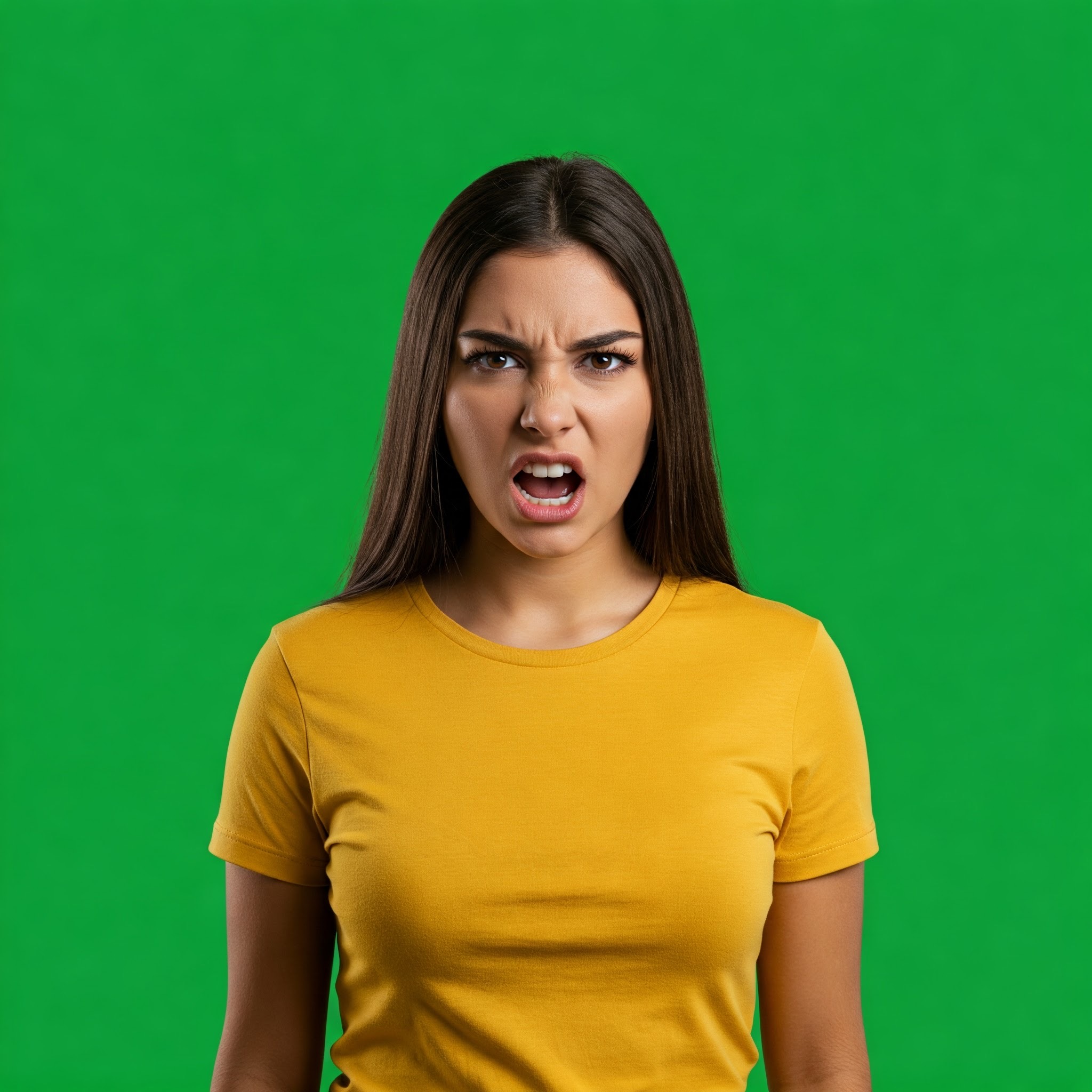 photo of Furious Young Woman Yelling Against Green Screen